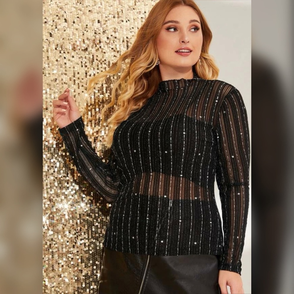 SHEIN Mock Neck Sheer Top 1X